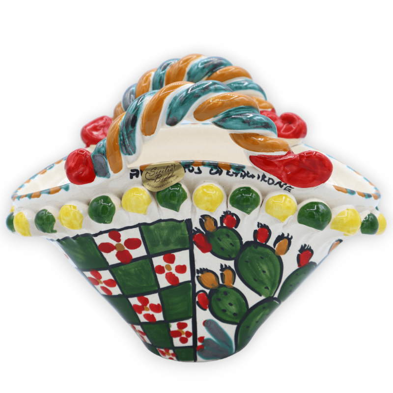 Caltagirone keramisk kaffe, siciliansk vagnsdekoration, spade med citron och päron, L 20 cm x h 17 cm ca. - 