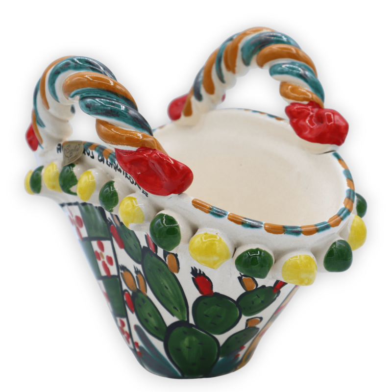 Caltagirone ceramic coffa, Sicilian cart decoration, lemon and prickly pear shovel, L 20 cm x h 17 cm approx. - 