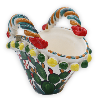 Nid de pie en céramique de Caltagirone, décoration de charrette sicilienne, pelle à citron et figue de Barbarie, L 20 cm