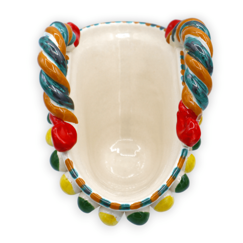 Caltagirone ceramic coffa, Sicilian cart decoration, lemon and prickly pear shovel, L 20 cm x h 17 cm approx. - 