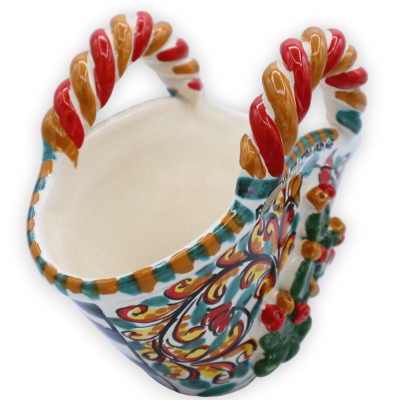Caltagirone coffa van keramiek met vijgschep applicatie, Siciliaanse karrenwiel decoratie, L 20 cm x h 17 cm ca. - 