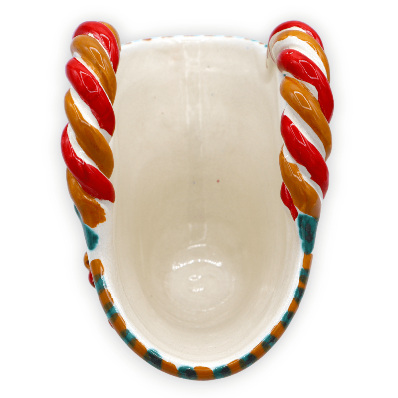 Caltagirone ceramic coffa with prickly pear shovel application, Sicilian cart wheel decoration, L 20 cm x h 17 cm approx