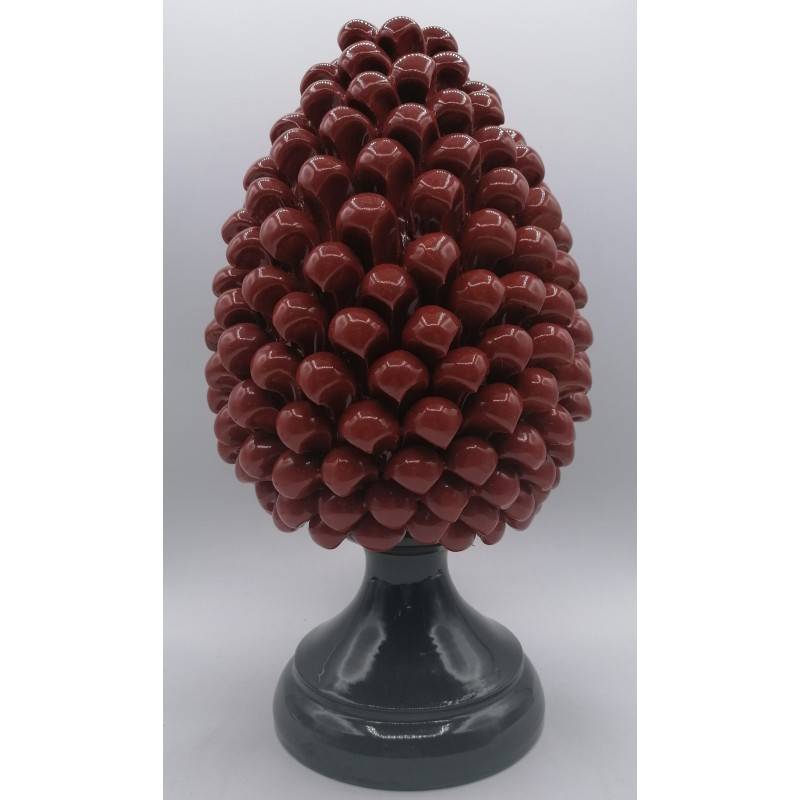 Pomme de pin sicilienne moderne en céramique, hauteur environ 35 cm, couleur rouge et tige noire - 