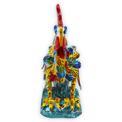 Gallo in Ceramica siciliana con piume multicolore, disponibile in due misure, Mod BN - 