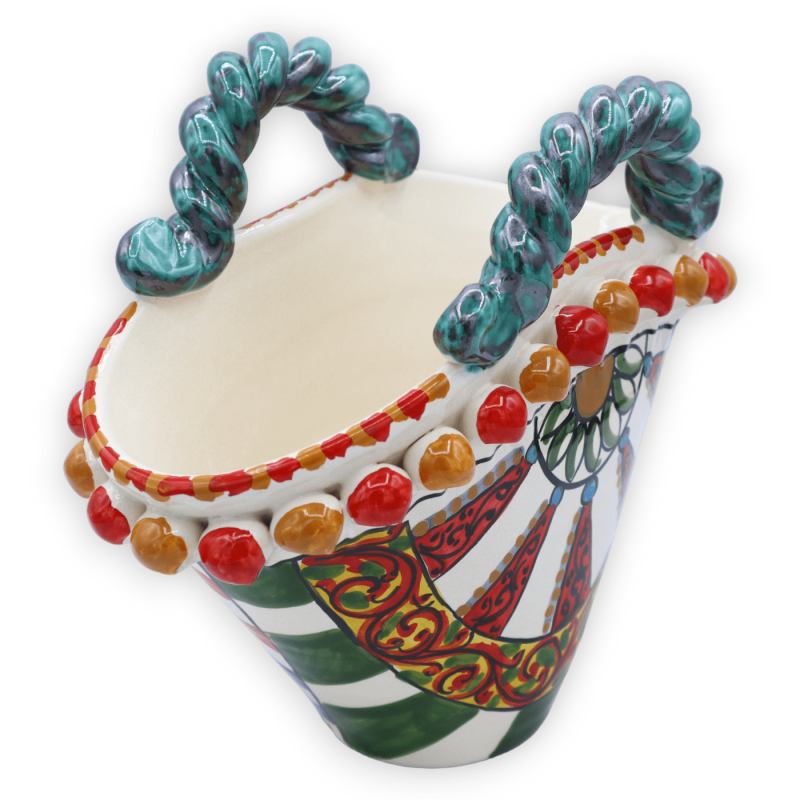 Coffa de cerâmica Caltagirone, decoração de roda de carroça siciliana e pá de figo da Índia, L 26 cm x h 21 cm aprox. - 