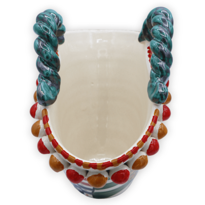 Caltagirone coffa van keramiek, Siciliaanse karrenwieldecoratie en vijgschep, L 26 cm x h 21 cm ca. - 