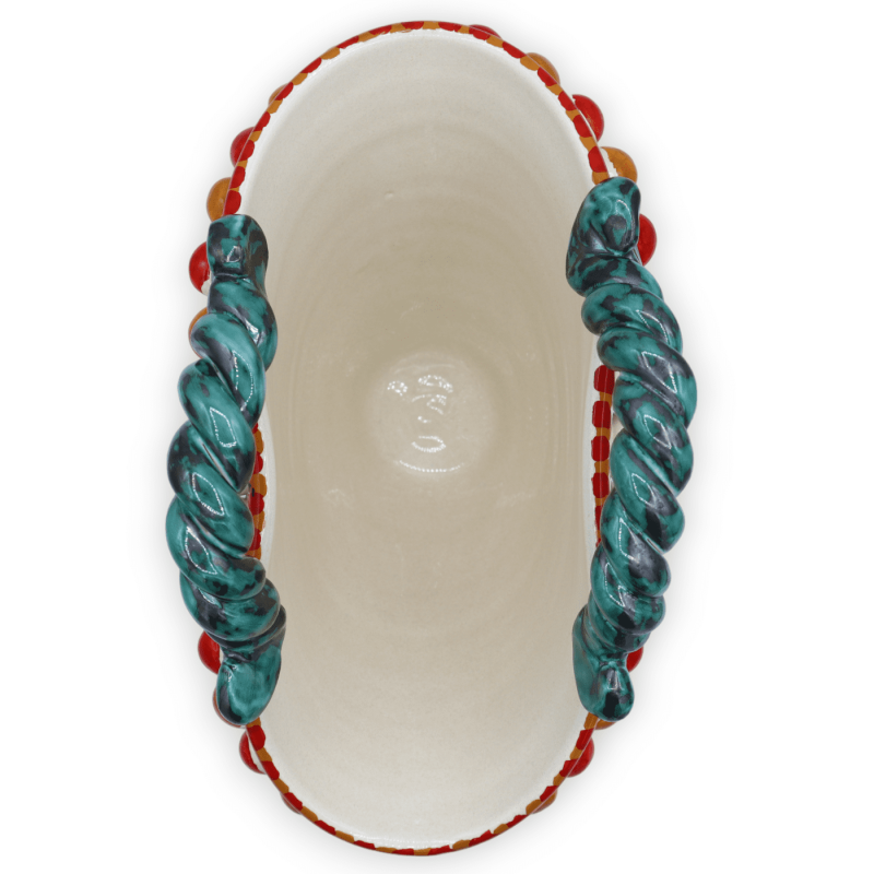 Krähennest aus Caltagirone-Keramik, sizilianische Karrenraddekoration und Feigenkaktusschaufel, L 26 cm x H 21 cm ca. - 