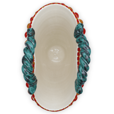 Coffa de cerâmica Caltagirone, decoração de roda de carroça siciliana e pá de figo da Índia, L 26 cm x h 21 cm aprox. - 