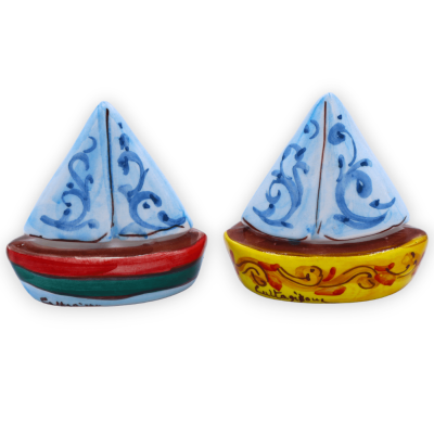 Sailing boat, Caltagirone Ceramics - h 9 x L 8 cm approx. (1pc) random decoration and colour - 