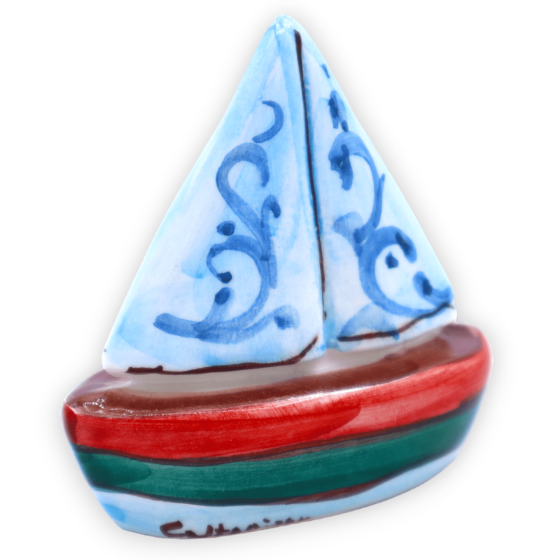 Sailing boat, Caltagirone Ceramics - h 9 x L 8 cm approx. (1pc) random decoration and colour - 