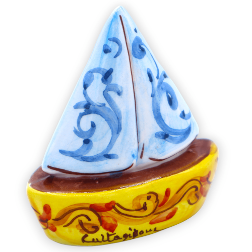 Sailing boat, Caltagirone Ceramics - h 9 x L 8 cm approx. (1pc) random decoration and colour -  2