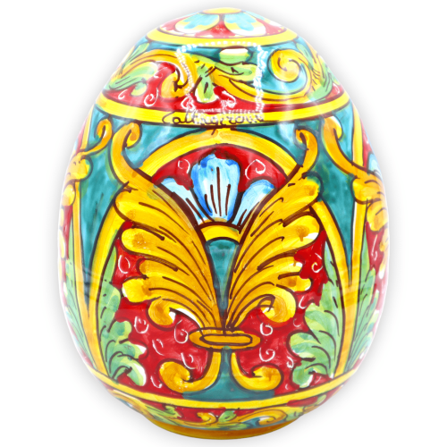 Uovo in ceramica di Caltagirone, Decoro barocco e floreale, h 20 cm e Ø 15 cm ca. Mod. TD - 