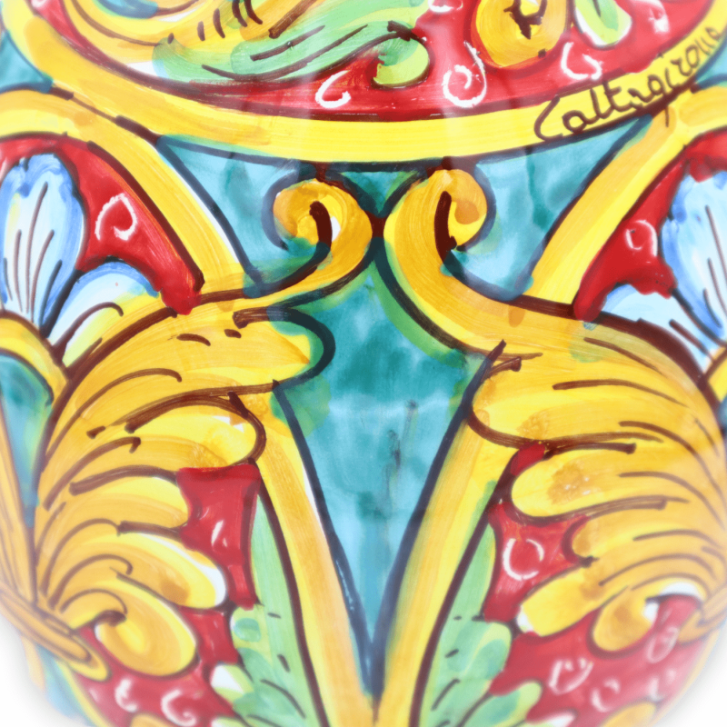 Ei aus Caltagirone-Keramik, Barock- und Blumendekor, H 20 cm und Ø ca. 15 cm. TD-Modell - 