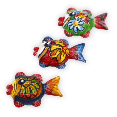 Ímã Imã em cerâmica siciliana em forma de peixe com decoração aleatória - L 5 cm aprox. (1pç) Mod BN - 