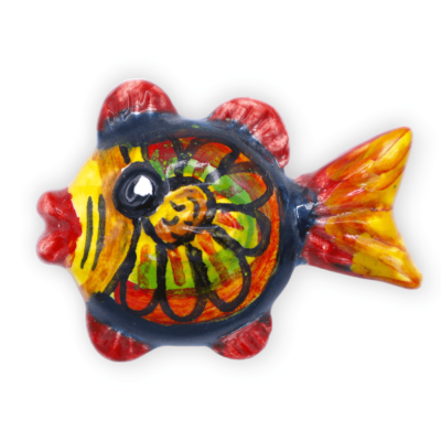 Ímã Imã em cerâmica siciliana em forma de peixe com decoração aleatória - L 5 cm aprox. (1pç) Mod BN - 
