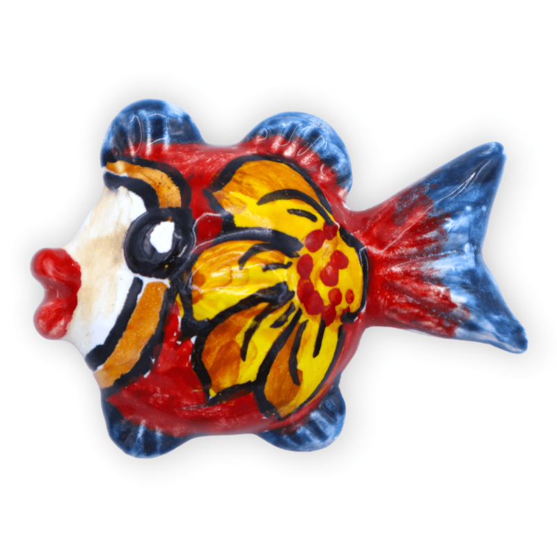 Ímã Imã em cerâmica siciliana em forma de peixe com decoração aleatória - L 5 cm aprox. (1pç) Mod BN - 