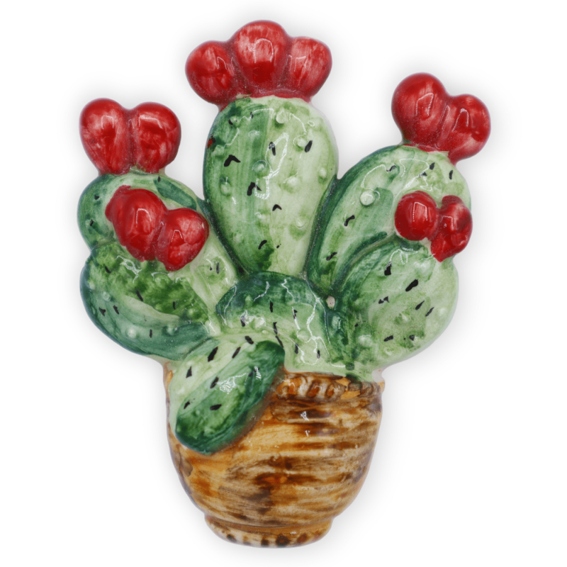 Magnete calamita in ceramica siciliana a forma di vaso con pala di ficodindia - h 7 cm ca. (1Unità) - 
