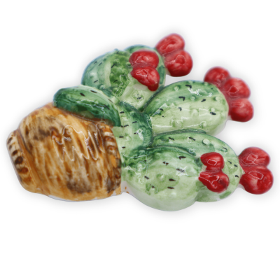 Siciliansk keramisk magnet i form av en vas med ett prickly pear blad - h 7 cm ca. (1st) Mod BN - 