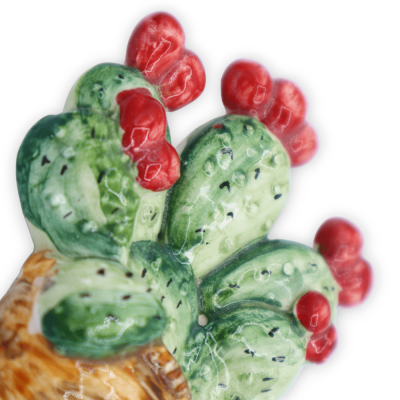 Siciliansk keramisk magnet i form av en vas med ett prickly pear blad - h 7 cm ca. (1st) Mod BN - 