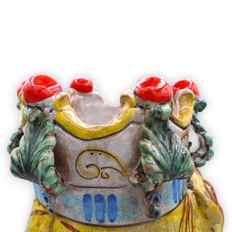 Cabeza de león con corona de cerámica Caltagirone y efecto craquelé - h 35 x D 35 cm aprox. formulario PUR - 
