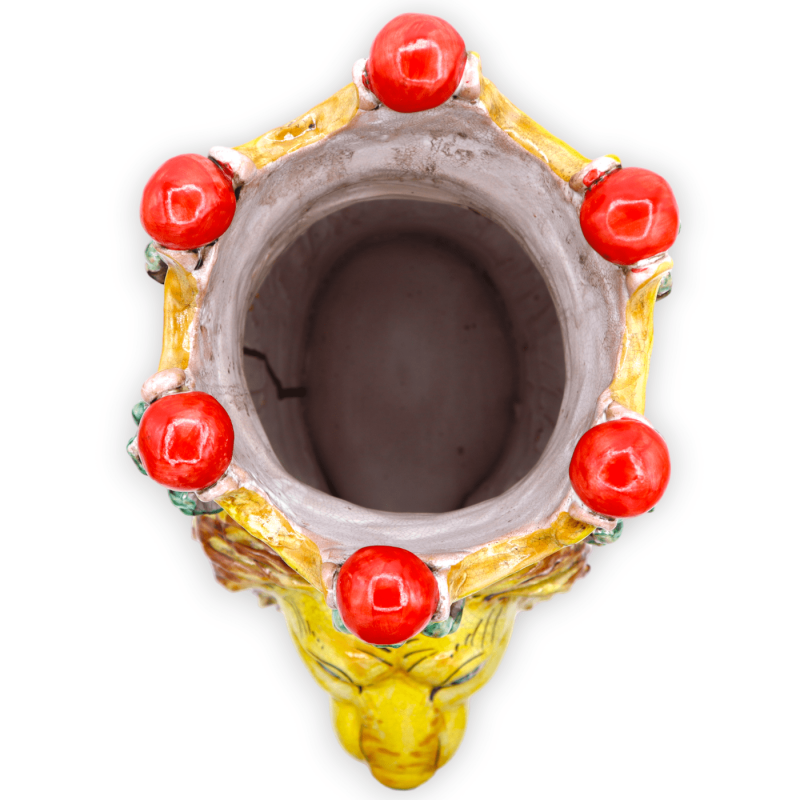 Cabeza de león con corona de cerámica Caltagirone y efecto craquelé - h 35 x D 35 cm aprox. formulario PUR - 