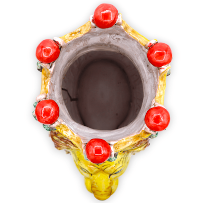 Cabeza de león con corona de cerámica Caltagirone y efecto craquelé - h 35 x D 35 cm aprox. formulario PUR - 