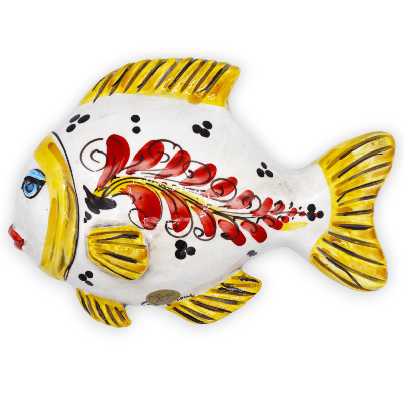 Wall fish in Caltagirone ceramic, 17th century decoration - L 25 x h 17 cm approx. RP mod - 