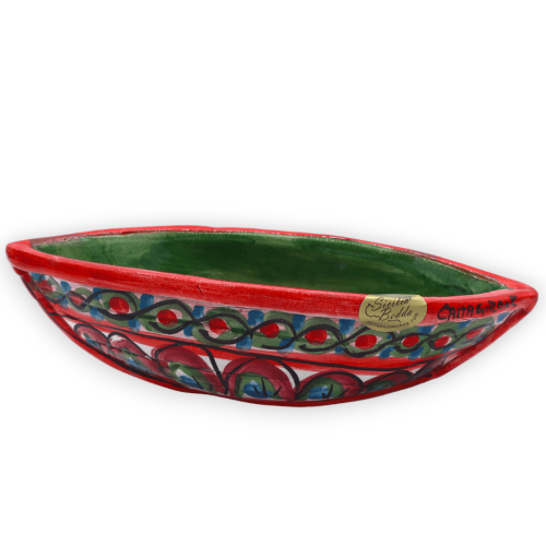 Bateau antipasti en céramique de Caltagirone, décoration aléatoire, L 17 cm x h 6 cm environ. (1pc)Module RP -  2