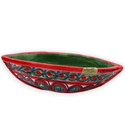 Barco hors d'oeuvre em cerâmica Caltagirone, decoração aleatória, L 17 cm x h 6 cm aprox. (1pc) Mod RP - 