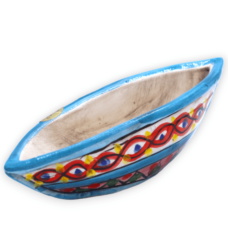 Barco hors d'oeuvre em cerâmica Caltagirone, decoração aleatória, L 17 cm x h 6 cm aprox. (1pc) Mod RP - 