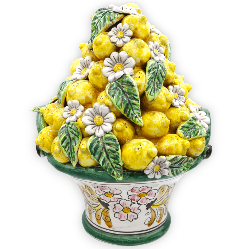 Middenmand van Caltagirone-keramiek, ca. 40 cm hoog. groen met applicaties van citroenen, bloemen en bladeren - 