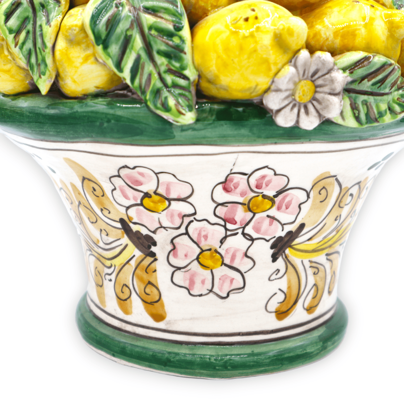 Middenmand van Caltagirone-keramiek, ca. 40 cm hoog. groen met applicaties van citroenen, bloemen en bladeren - 