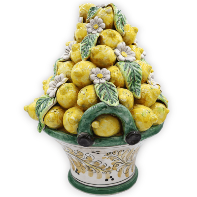 Middenmand van Caltagirone-keramiek, ca. 40 cm hoog. groen met applicaties van citroenen, bloemen en bladeren - 