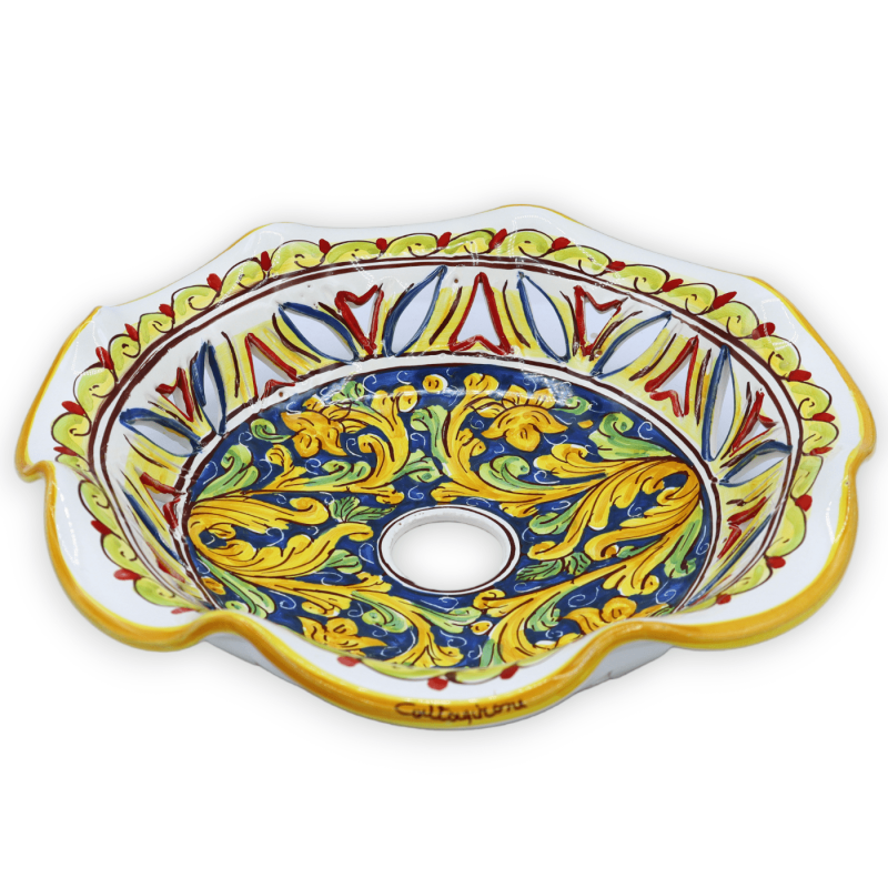 Ceramiczny żyrandol Caltagirone, ząbkowany i perforowany, różne rozmiary (1 szt.) barokowa dekoracja na niebieskim tle -