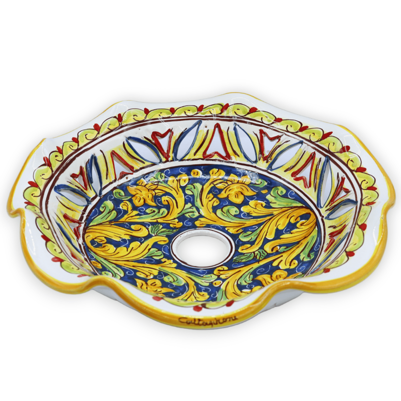 Gewellte und perforierte Caltagirone-Keramik-Kronleuchterplatte, Barockdekor, erhältlich in drei Größen (1 Stück) – Mod 