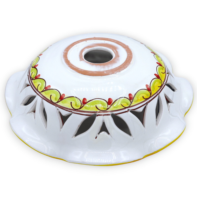 Ceramiczny żyrandol Caltagirone, ząbkowany i perforowany, różne rozmiary (1 szt.) barokowa dekoracja na niebieskim tle -