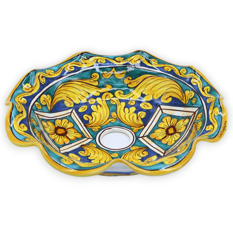 Caltagirone ceramic chandelier plate, baroque and geometric decoration, available in three sizes (1pc) - Mod TD - 