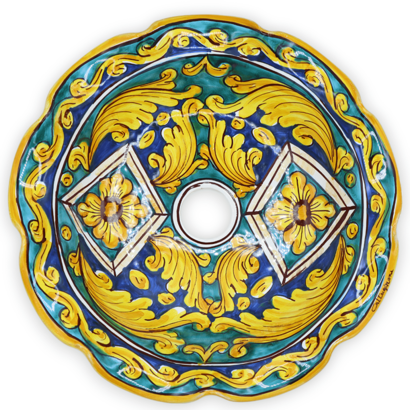 Kronleuchterplatte aus Caltagirone-Keramik, mit verschiedenen Größen (1 Stück), barockem und geometrischem Dekor - 