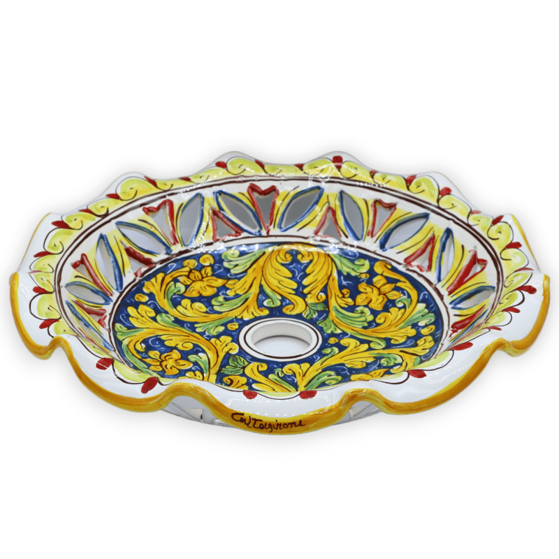 Scalloped and perforated Caltagirone ceramic chandelier plate, baroque decoration, available in three sizes (1pc) - Mod 
