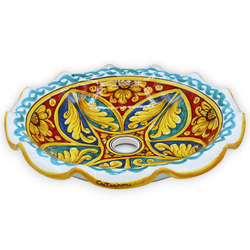 Plaque lustre en céramique Caltagirone, décor géométrique et floral, disponible en trois tailles (1pc) - Mod TD - 