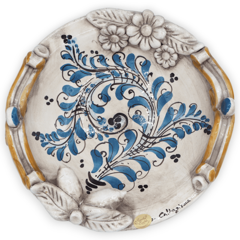 Centrotavola in ceramica Caltagirone, decoro '600 Blu, diametro 26 cm ca. Mod RP - 