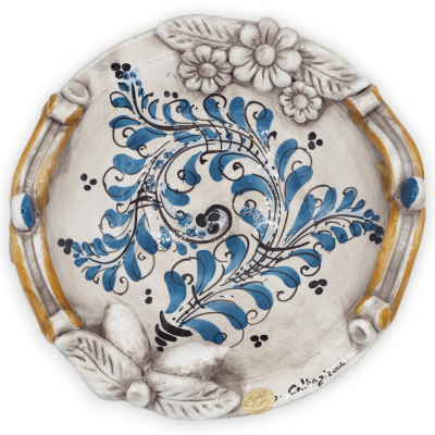 Centrotavola in ceramica Caltagirone, decoro '600 Blu, diametro 26 cm ca. Mod RP - 