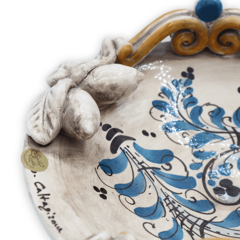 Centrotavola in ceramica Caltagirone, decoro '600 Blu, diametro 26 cm ca. Mod RP - 