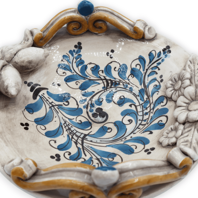Centrotavola in ceramica Caltagirone, decoro '600 Blu, diametro 26 cm ca. Mod RP - 