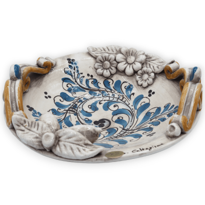 Centrotavola in ceramica Caltagirone, decoro '600 Blu, diametro 26 cm ca. Mod RP - 