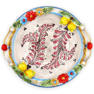 Caltagirone keramiskt mittstycke, med färgade applikationer och '600 dekoration, Ø 37 cm ca. - 