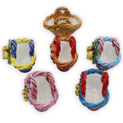 Coffa sicilienne en céramique de Caltagirone, couleur et décoration aléatoires, L 7 cm x h 6 cm environ. (1 pc) - 