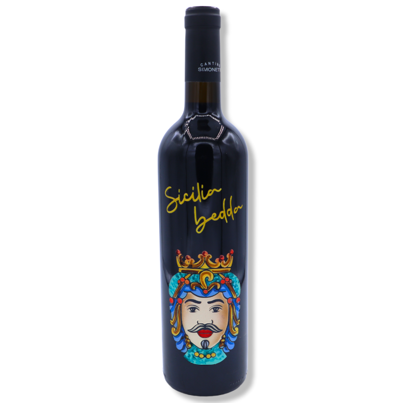 Bouteille de collection gravée et décorée à la main avec décoration Testa di Moro (1 pièce) 750 ml Nero d'Avola DOC - 