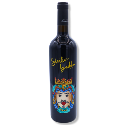 Bouteille de collection gravée et décorée à la main avec décoration Testa di Moro (1 pièce) 750 ml Nero d'Avola DOC - 