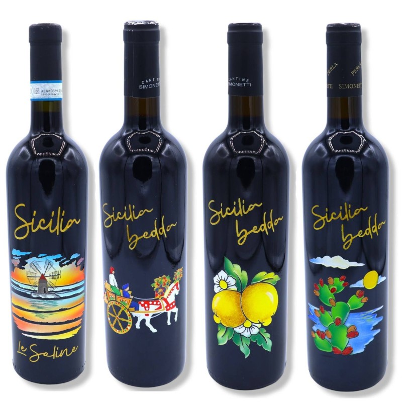 Von Hand gravierte und mit sizilianischen Verzierungen verzierte Sammlerflasche (1 Stück) 750 ml Nero d'Avola oder Syrah